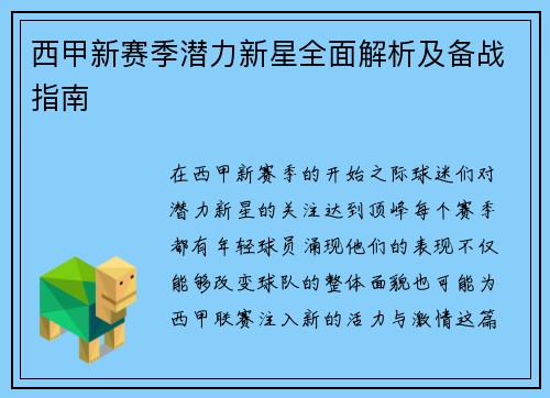 西甲新赛季潜力新星全面解析及备战指南